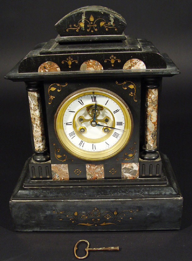 Appraisal: Victorian black slate and marble mantle clock with an enamel