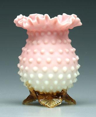 Appraisal: Burmese hobnail vase satin finish ruffled rim amber petal feet