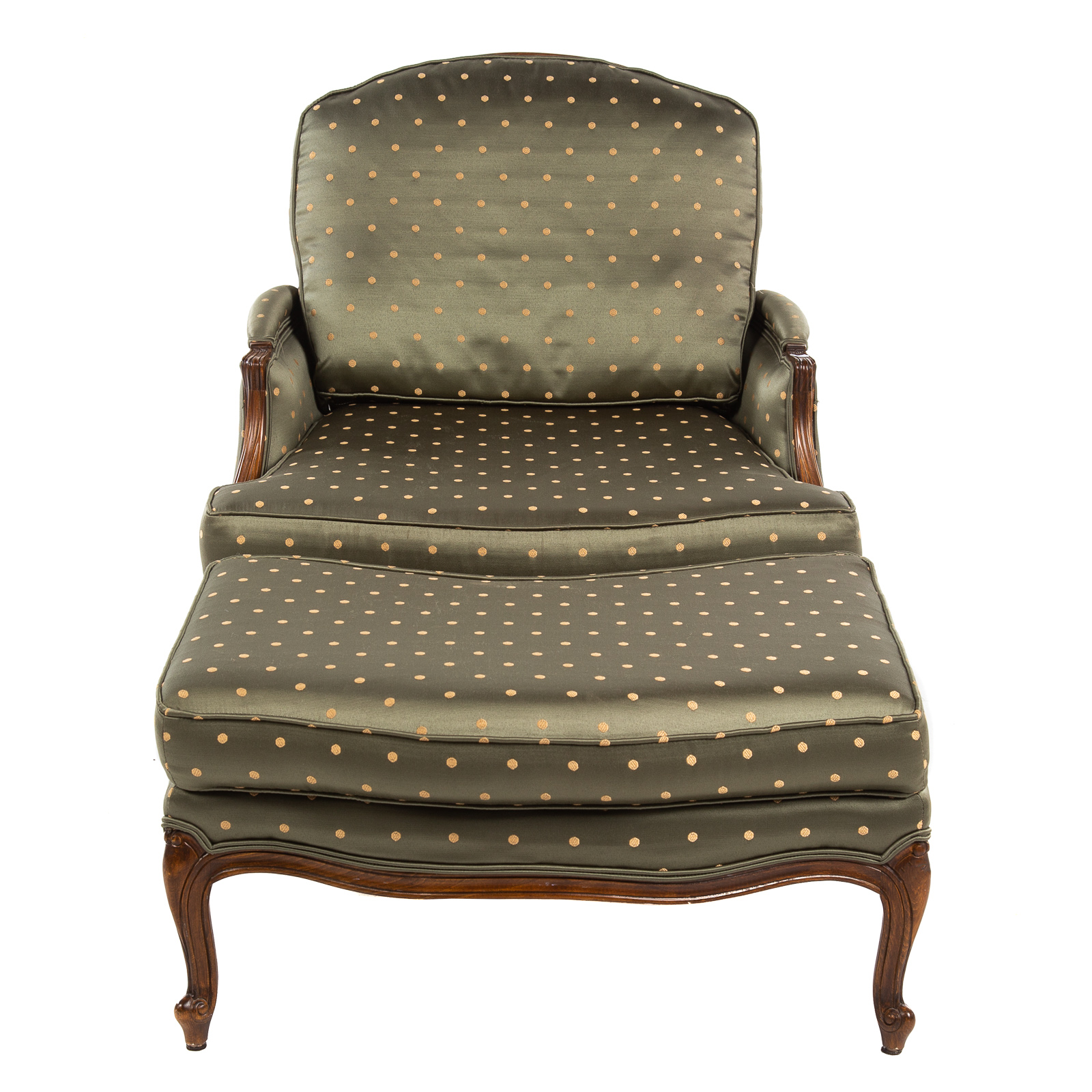 Appraisal: ETHAN ALLEN LOUIS XV STYLE CHAIR OTTOMAN th century upholstered