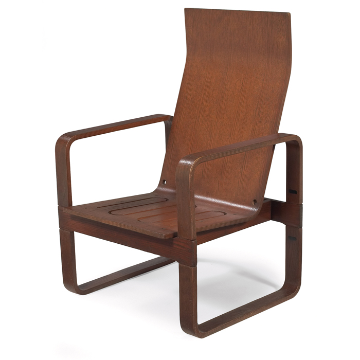 Appraisal: Thonet armchair molded oak plywood original finish signed with Thonet