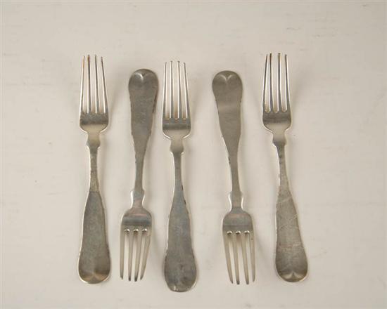 Appraisal: Five Gorham Son Coin Silver Forks Providence RI c -