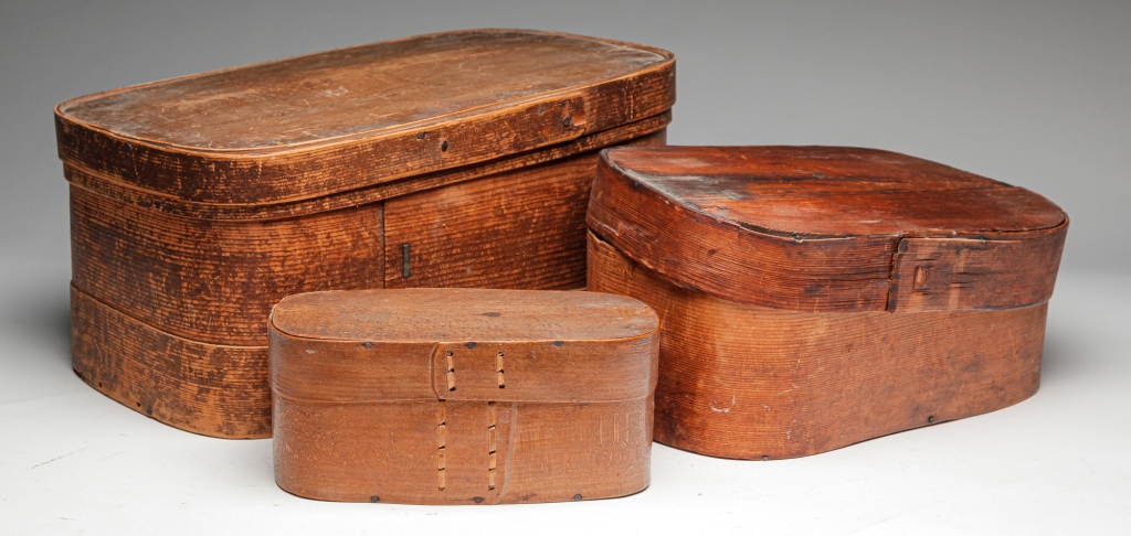 Appraisal: THREE EUROPEAN BENTWOOD BOXES Second half th century Assembled set