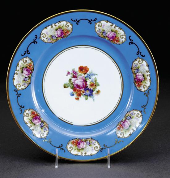 Appraisal: European porcelain cabinet plates th centurywide powder blue rim embellished