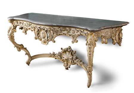 Appraisal: TH CENTURY STYLE OVERPAINTED AND GILDED CONSOLE TABLE TH CENTURY