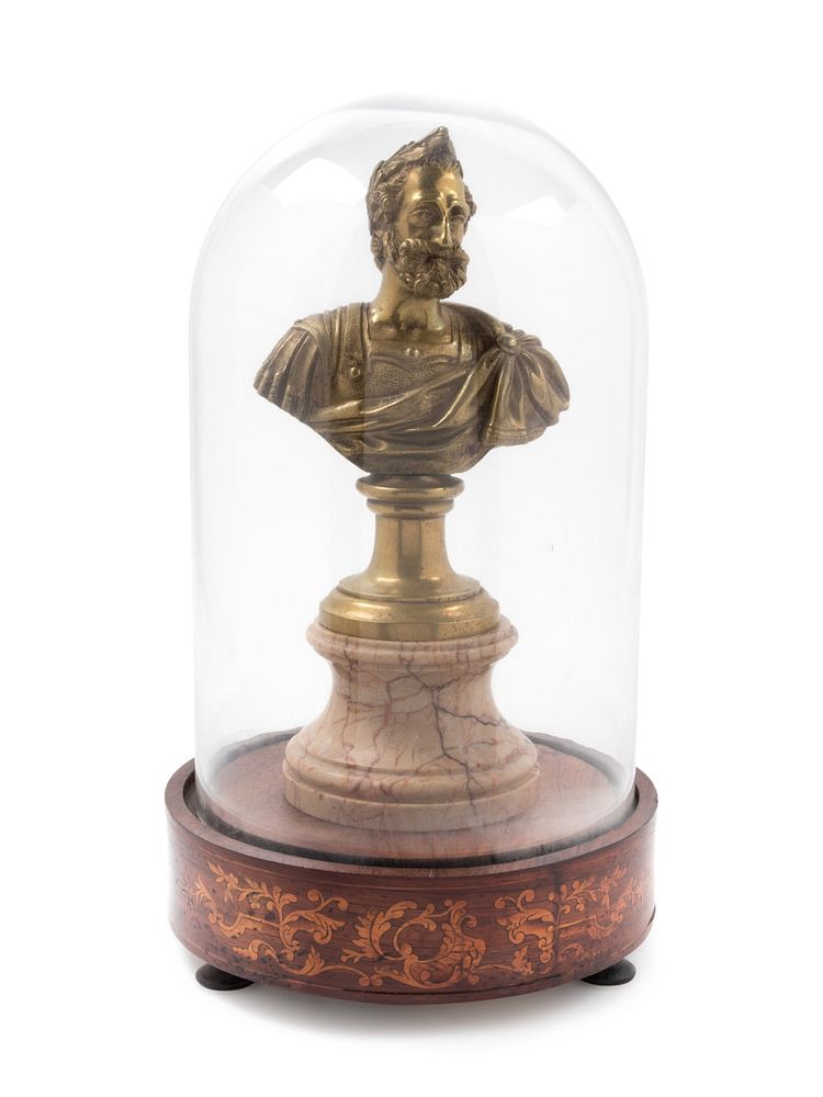 Appraisal: A Continental Bronze and Marble Bust with an Associated Glass