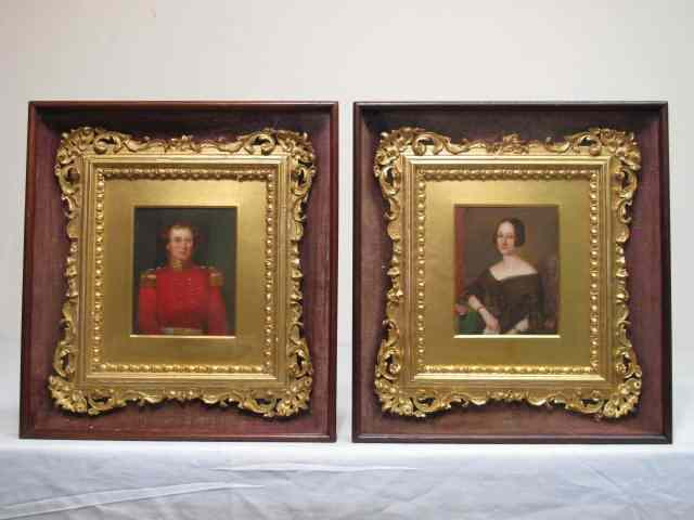 Appraisal: Pair miniature painted portraits one military Original portraits and gilt