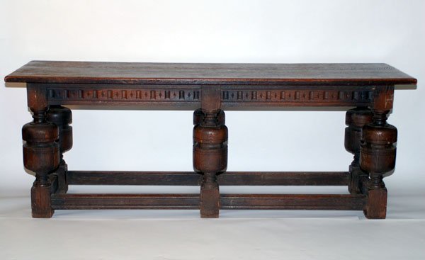 Appraisal: Refectory table carved skirt bold turned legs Oak Possibly Spanish