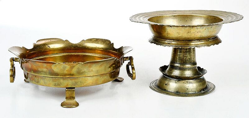 Appraisal: Baroque Brass Tazza and Footed Warming Dish German Flemish tazza