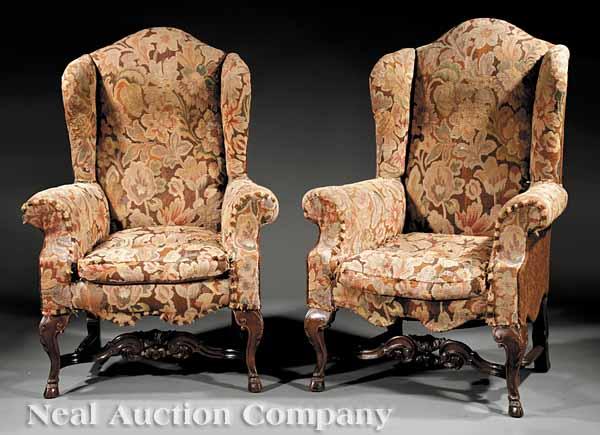 Appraisal: A Pair of Antique R gence-Style Carved Walnut Berg res