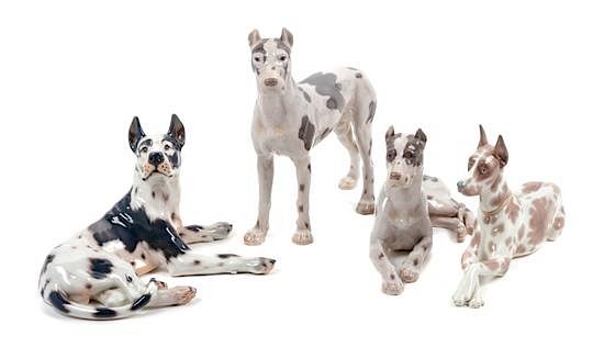 Appraisal: A Group of Four Porcelain Great Dane Figures Height of