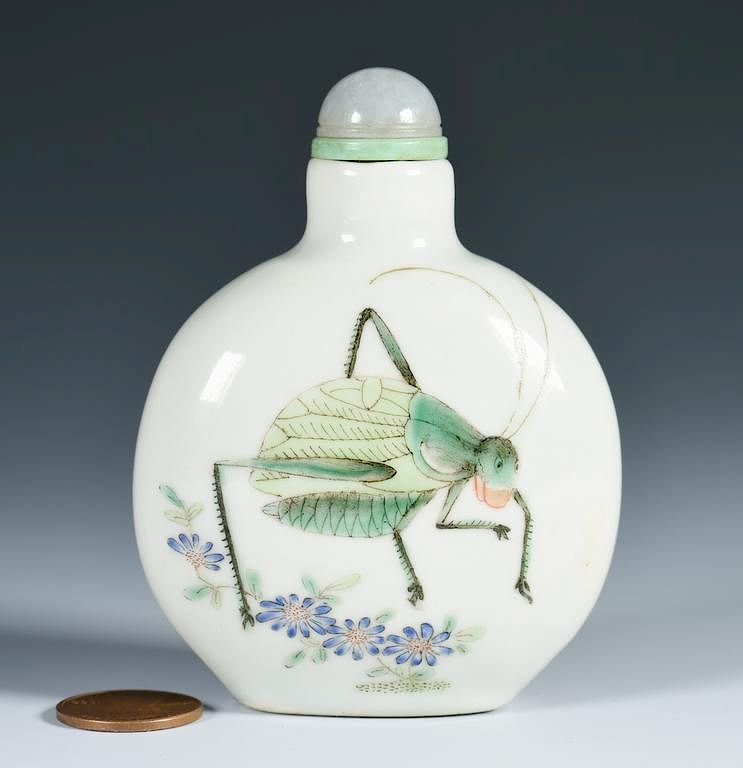 Appraisal: Chinese Famille Rose Porcelain Snuff Bottle Chinese Famille Rose porcelain