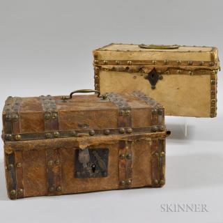 Appraisal: Two Leather- and Hide-bound Boxes th century one with label