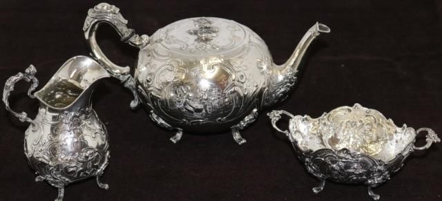 Appraisal: PIECE CONTINENTAL TEA SET REPOUSSE DESIGN WITHFROLICKING CHERUBS SILVER TROY