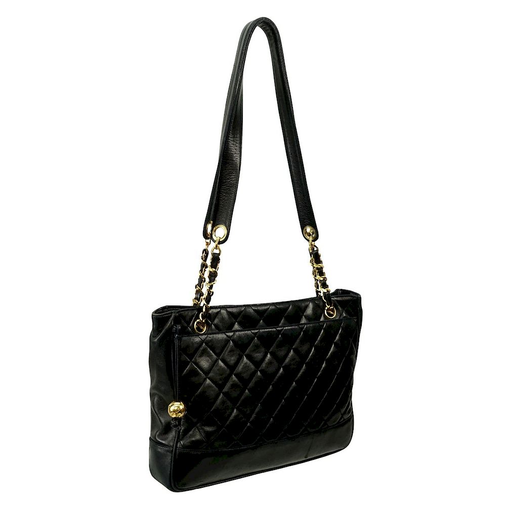 Appraisal: Chanel Bag Chanel Black Quilted Leather Vintage Tote with Exterior