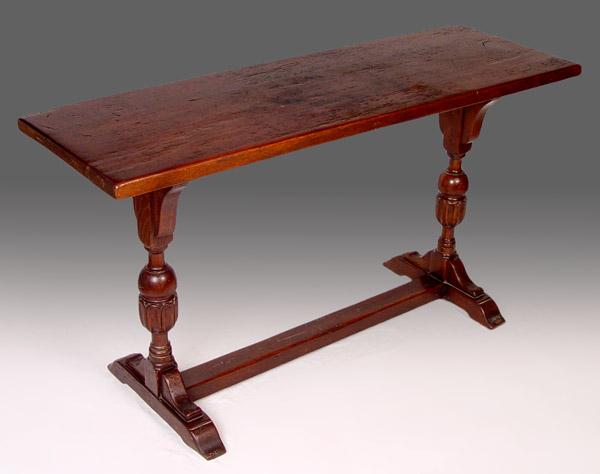 Appraisal: LATE ELIZABETHAN TRESTLE TABLE Oak plank top over ovoid baluster