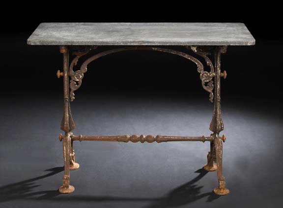 Appraisal: Victorian Cast-Iron and Marble-Top Conservatory Table late th century the