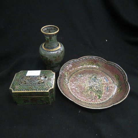 Appraisal: pcs Chinese Plique-a-Jour Cloisonne vase dish and x box all