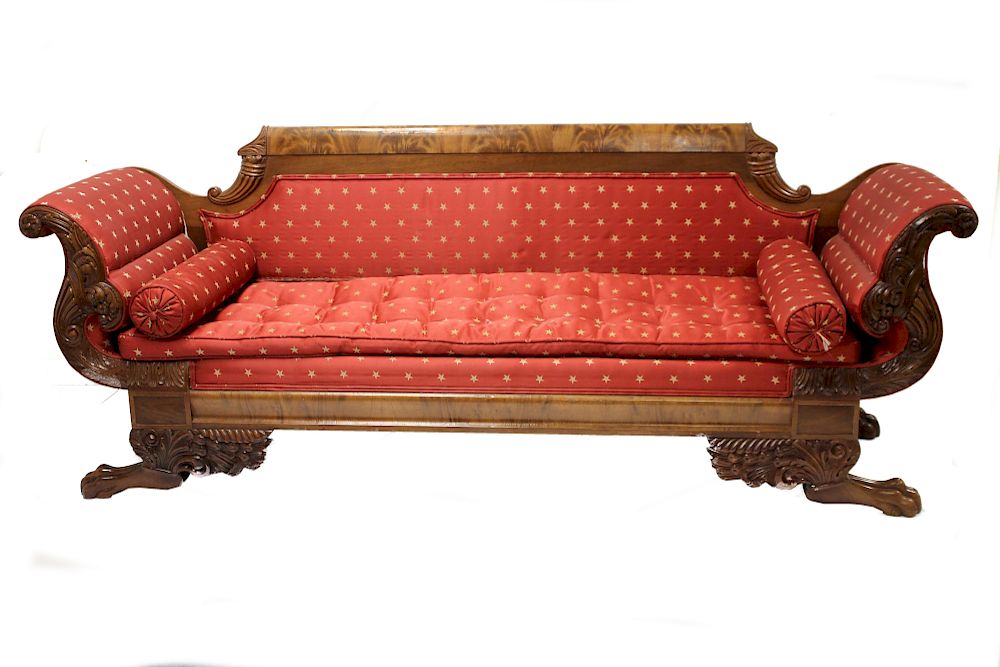 Appraisal: Federal Mahogany Couch E th C Upholstered in brick silk