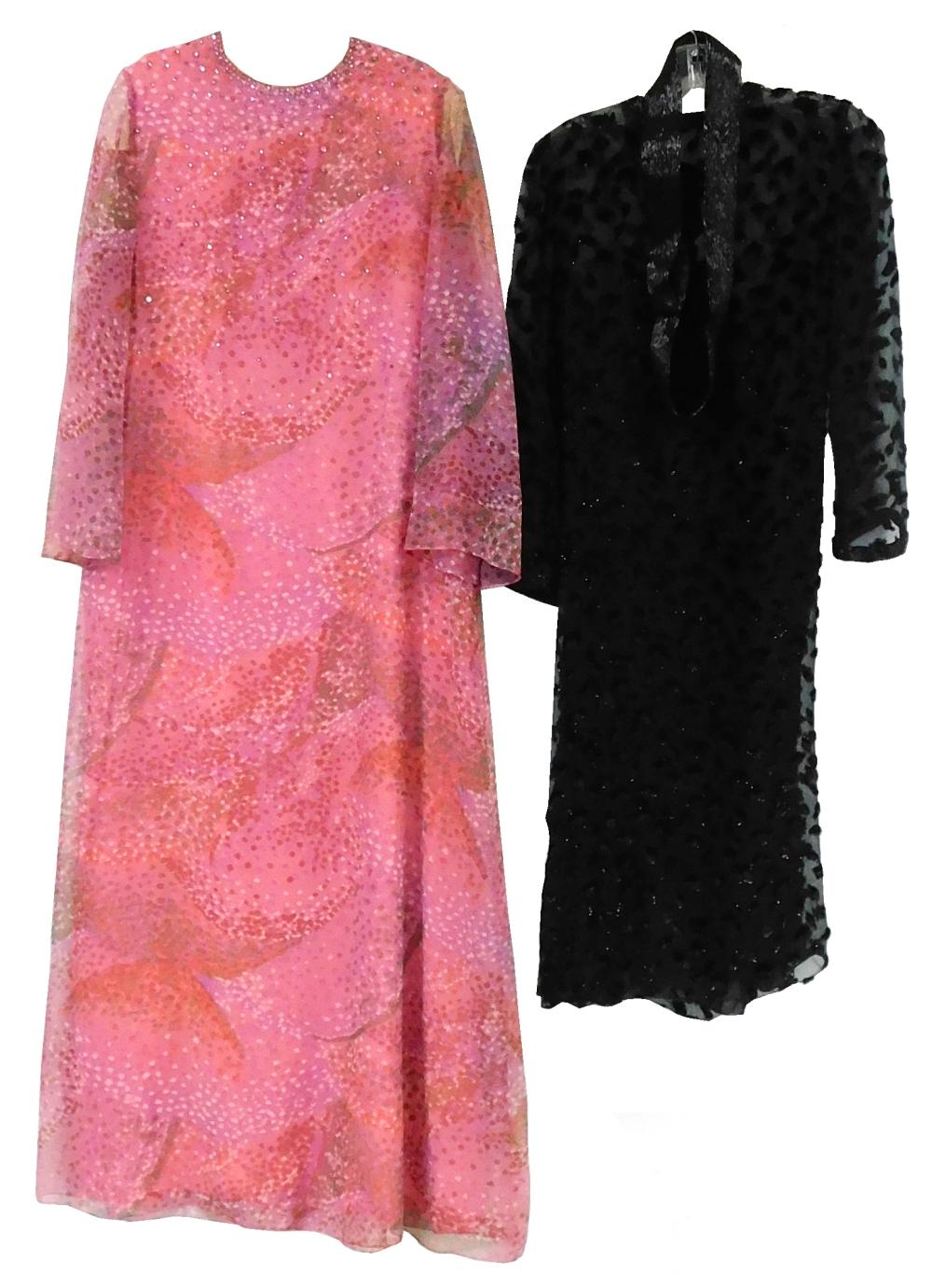 Appraisal: VINTAGE CLOTHING Two 's 's evening dresses details include a