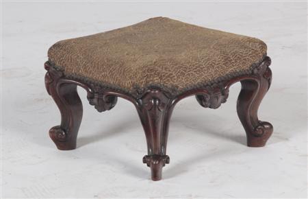 Appraisal: A mid th century rosewood framed footstool the square cushioned