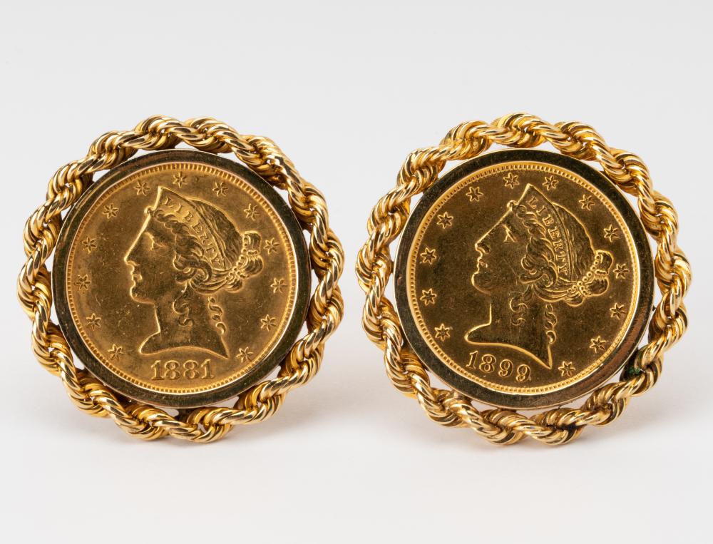 Appraisal: PAIR OF U S LIBERTY GOLD COIN CUFFLINKSConsisting of two