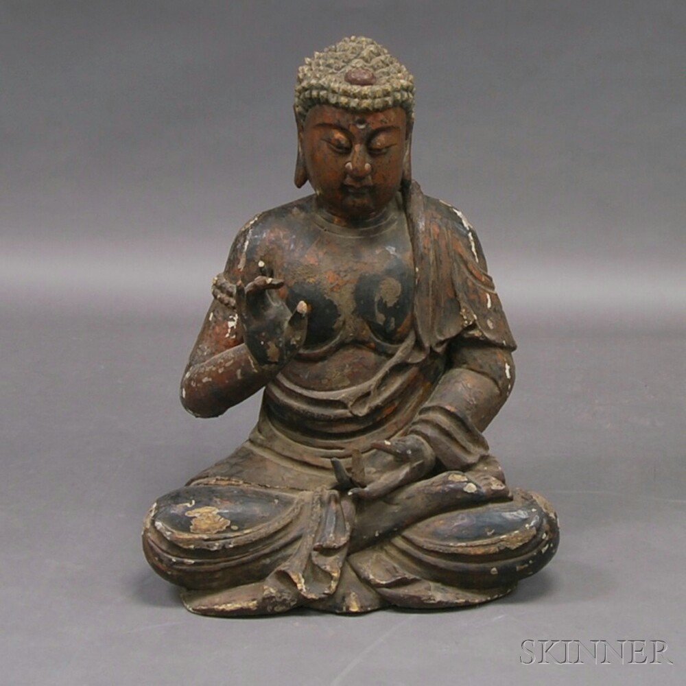 Appraisal: Large Seated Buddha Figure China pigments and gesso over wood