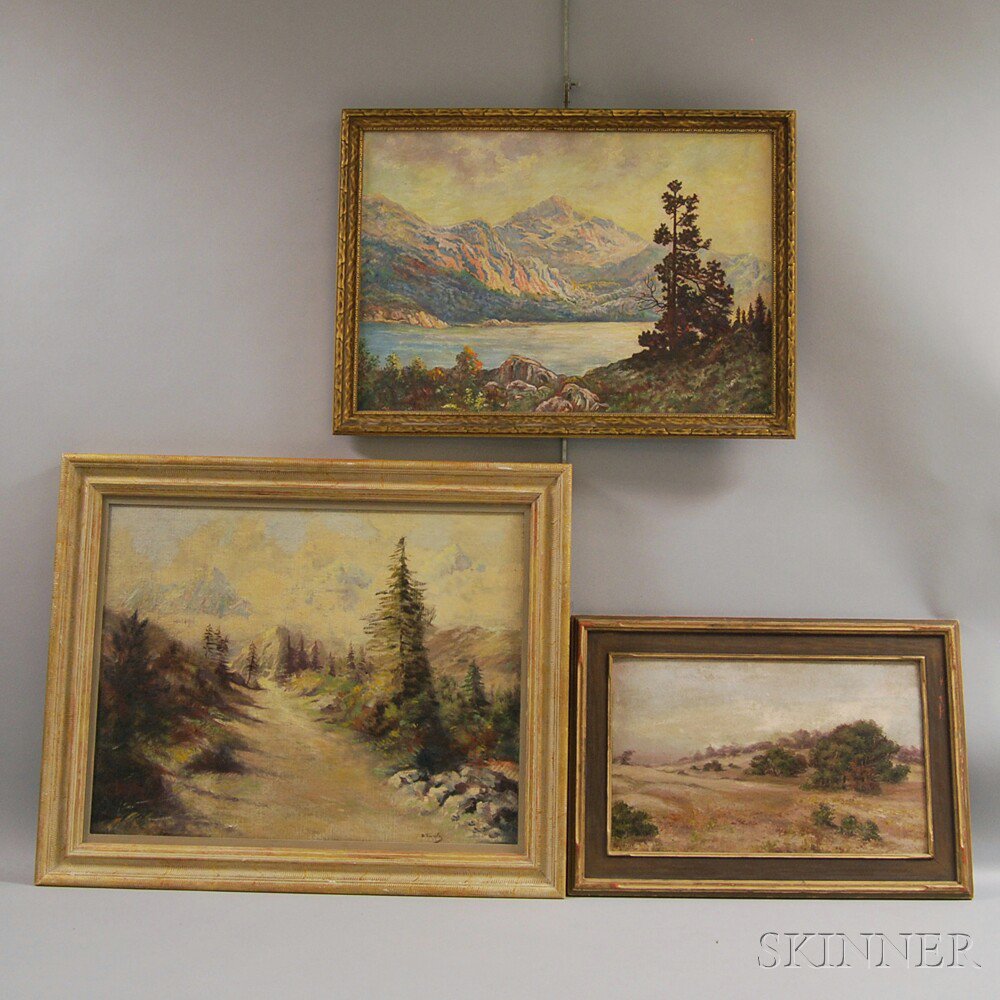 Appraisal: Three Framed Landscapes Cora Wright American - Field View signed