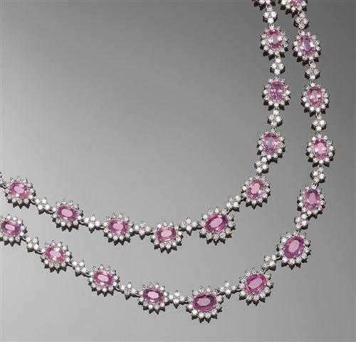 Appraisal: SAPPHIRE AND BRILLIANT-CUT DIAMOND NECKLACE White gold Very decorative fancy