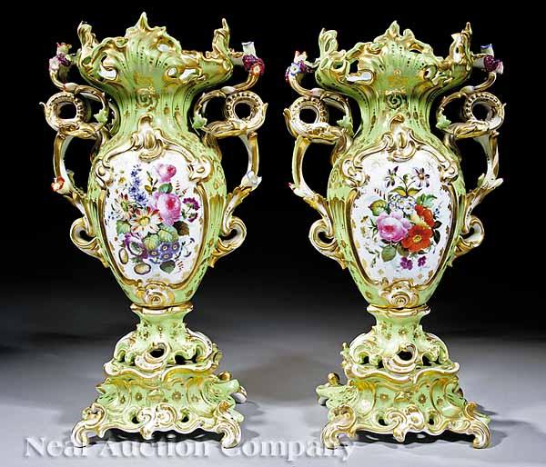 Appraisal: A Pair of Large Paris Porcelain Polychrome and Gilt-Decorated Scroll