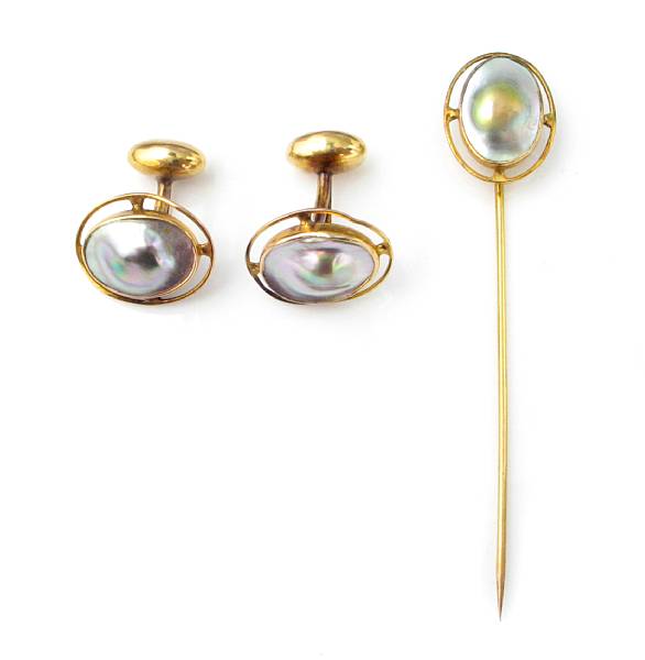 Appraisal: A pair of blister pearl and k gold cufflinks with