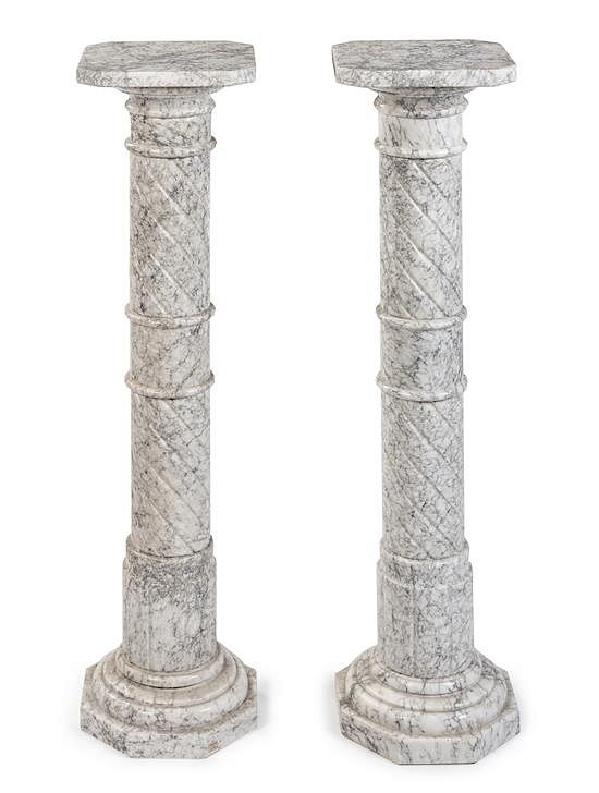 Appraisal: A Pair of Continental Marble Pedestals Height inches A Pair