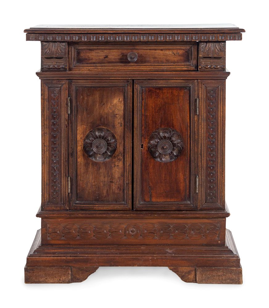 Appraisal: An Italian Baroque Walnut Cabinet An Italian Baroque Walnut Cabinet