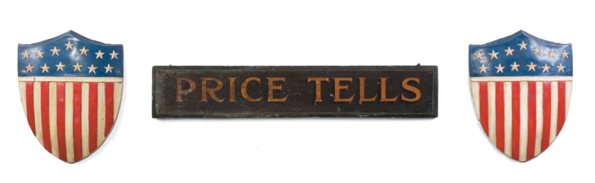 Appraisal: PRICE TELLS EARLY AMERICAN PAINTED TRADE SIGN Reminiscent of the