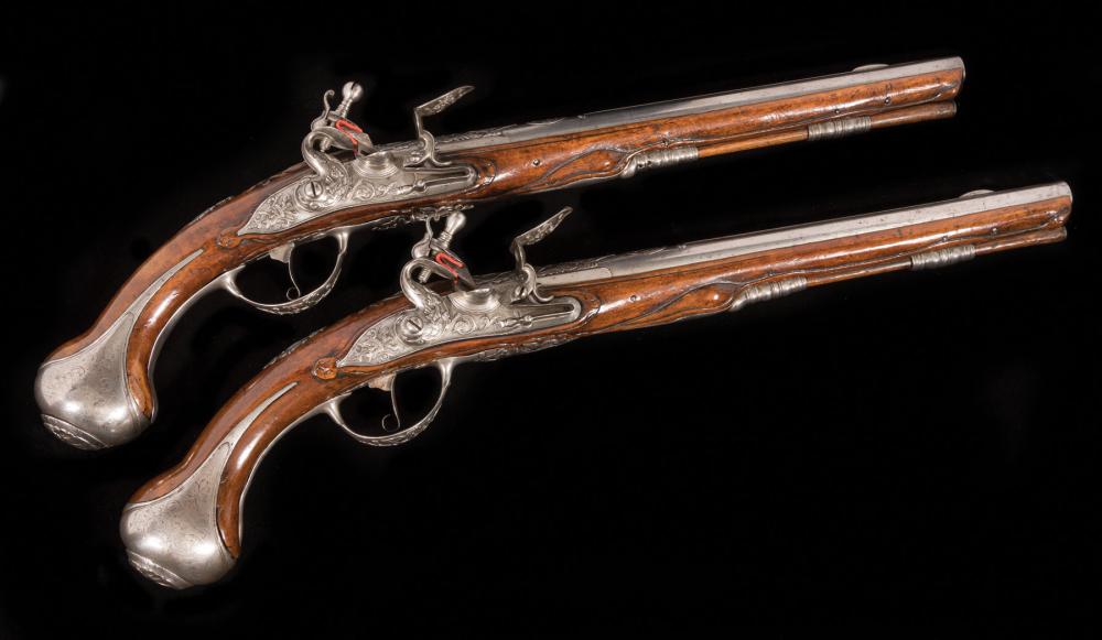 Appraisal: Pair of Dutch -Bore Flintlock Holster Pistols c each with