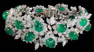 Appraisal: Platinum and Emerald Bracelet vintage foliate design featuring pear shape