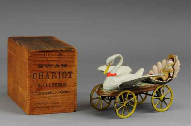 Appraisal: J E STEVENS SWAN CHARIOT WITH BOXc 's considered one