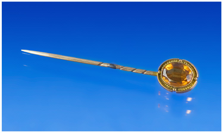 Appraisal: Cased Stick Pin In Yellow Metal With Oval Faceted Citrine