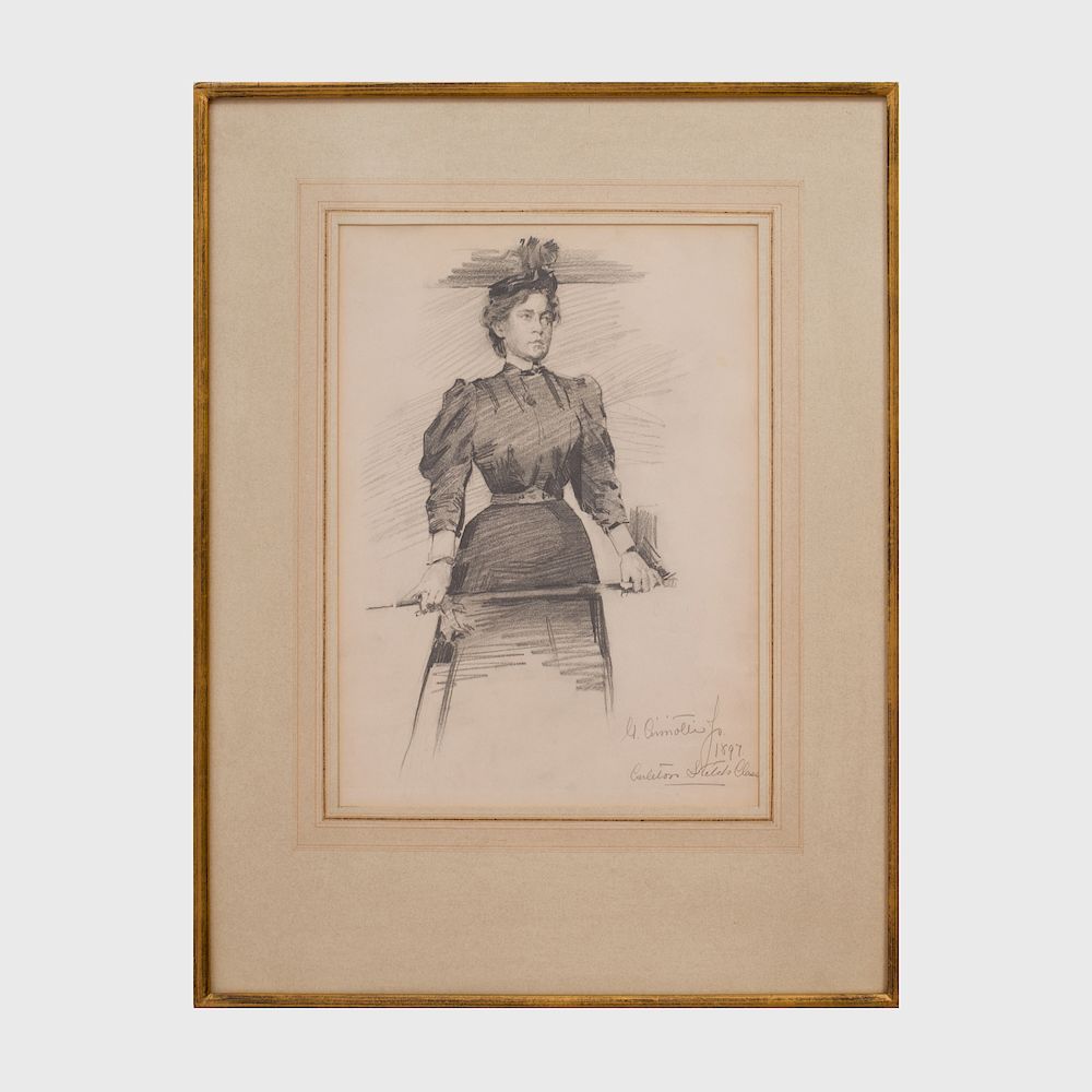 Appraisal: Gustave Cimiotti Jr - Lady with an Umbrella Pencil on