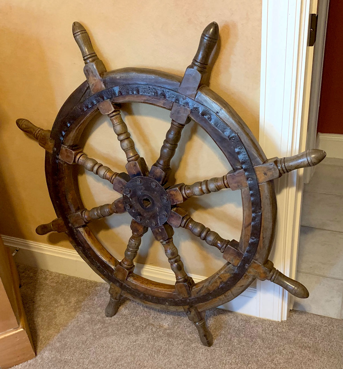 Appraisal: EARLY SHIP'S WHEEL Old ship's wheel having turned handles with