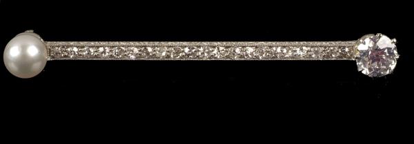 Appraisal: An Edwardian diamond and bouton pearl bar brooch circa the