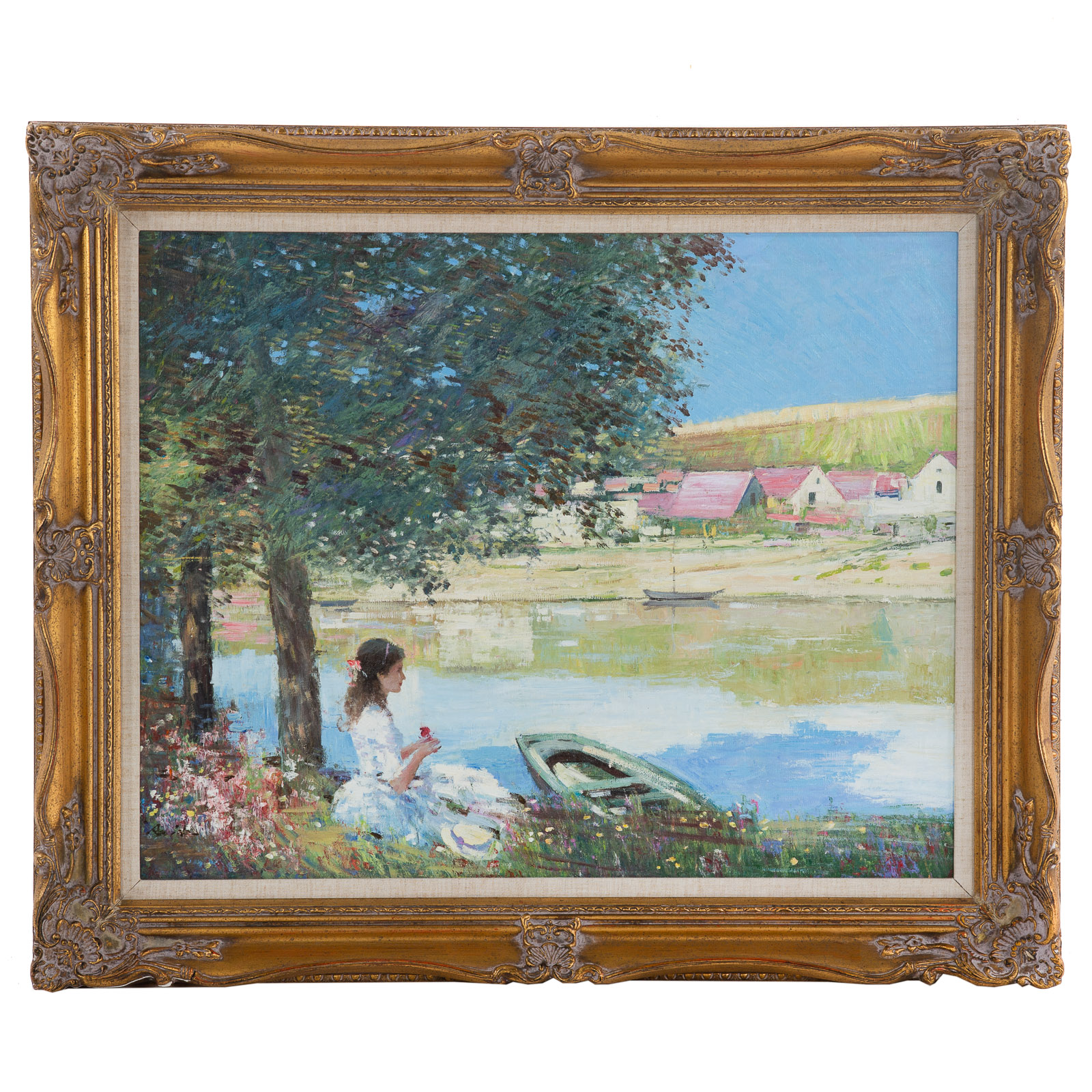 Appraisal: HANS AMIS LADY SEATED BY THE RIVER OIL American b