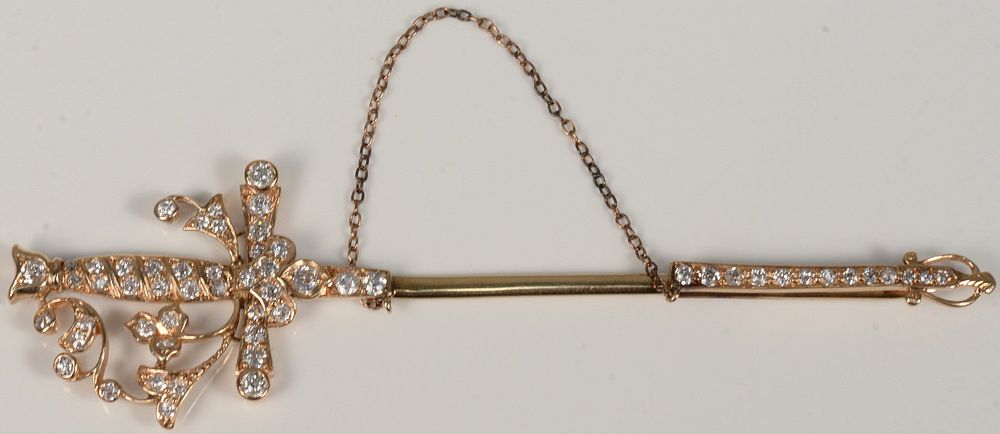 Appraisal: Karat Gold Sword Pin set with diamonds length inches grams