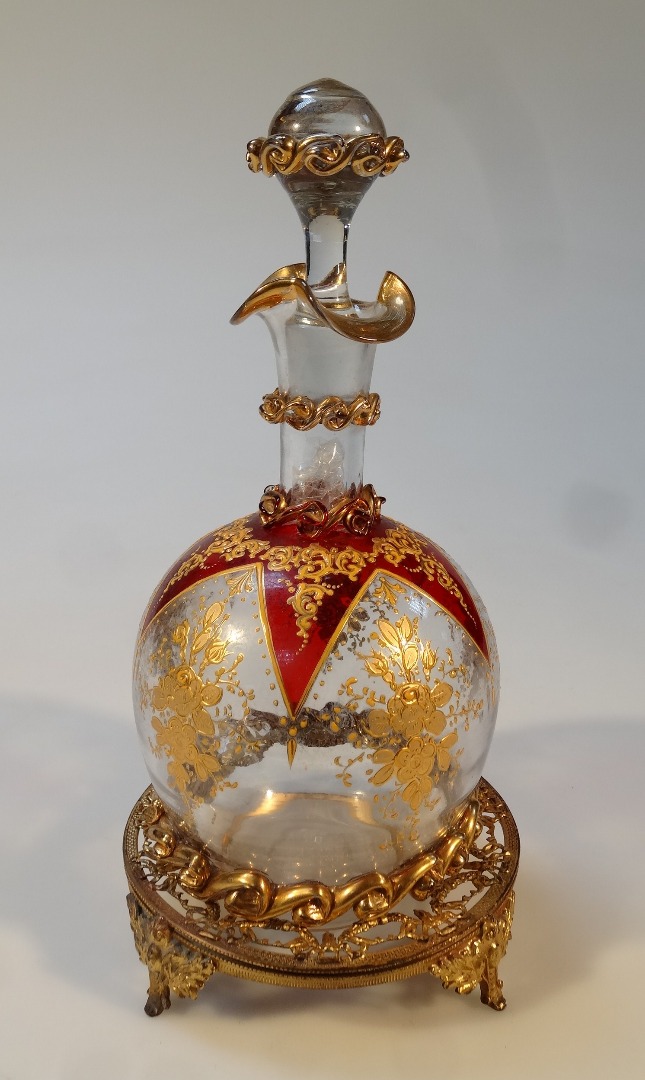 Appraisal: An early thC glass decanter and stopper the bulbous body