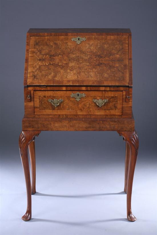 Appraisal: ENGLISH QUEEN ANNE STYLE BURLED WALNUT SLANT-FRONT DESK th century