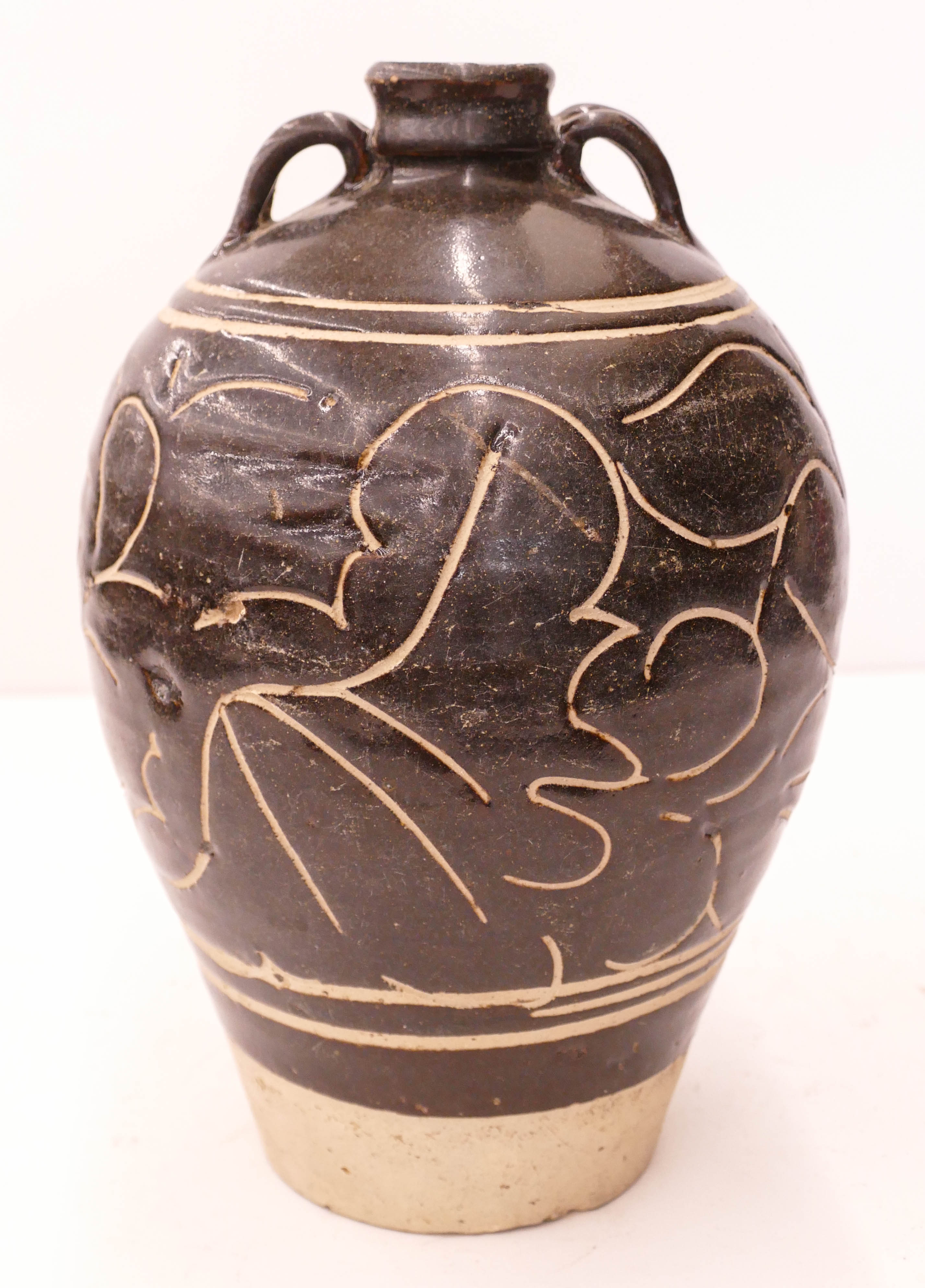 Appraisal: Chinese Song Cizhou Brown Handled Jar ''x '' Heavy sgraffito