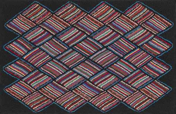 Appraisal: American hooked rug th c with a striped diamond pattern