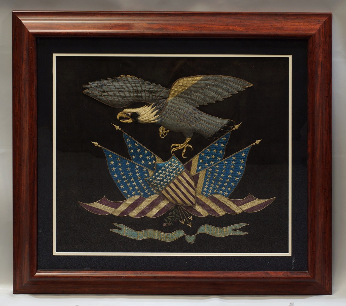 Appraisal: Silk Embroidered American Spread Wing Eagle E Pluribus Unum star