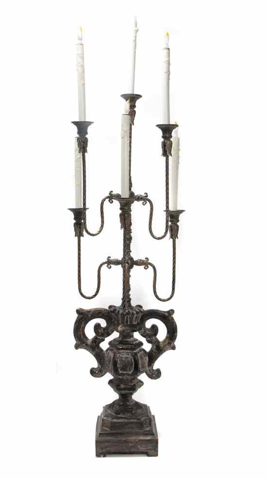 Appraisal: A Cast Metal Six-Light Lamp the handled urn form standard