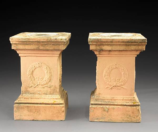 Appraisal: A pair of Neoclassical style tinted terracotta pedestals late th