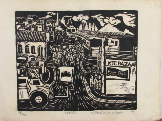 Appraisal: Xolani Somana South Africa b linocut entitled 'Anger' dated '